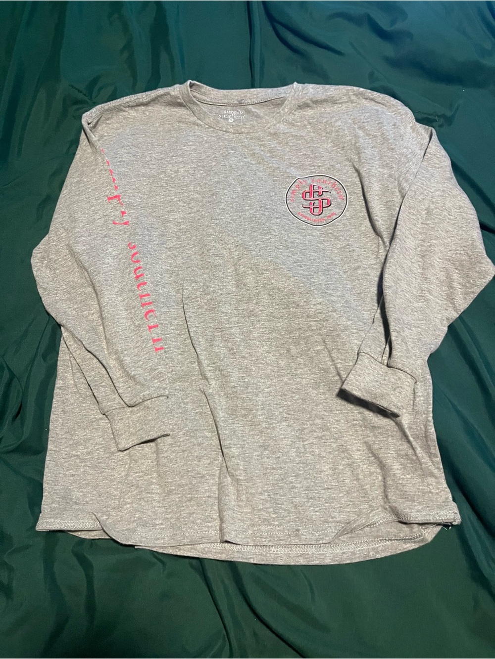 Heather Gray Long Sleeve Tee with Pink Logo